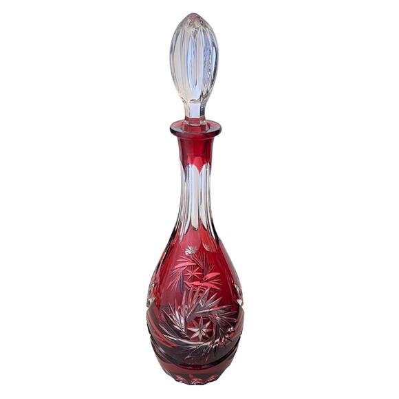 Bleikristall Lausitzer Crystal Decanter 14.5" Red Glass Spirit Bottle German Vtg - Picture 7 of 7